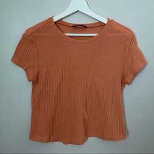 SHEIN Top T-Shirt Short Sleeve Blouse Orange Solid Casual Trendy Waffle Neutral